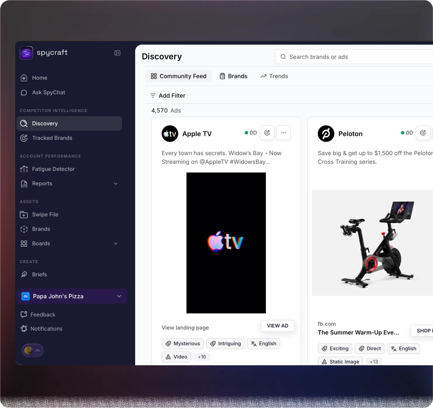 Spycraft platform: competitor discovery and creative library